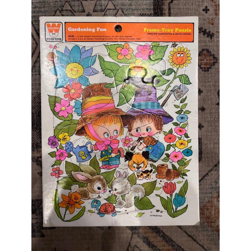 Vintage Whitman 1974 Gardening Fun Colorful Floral Frame Tray Puzzle Complete